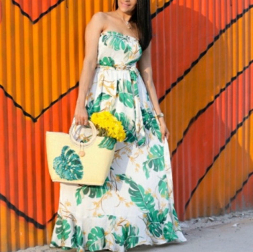 The Webster Miami Palm Print Maxi green Dress